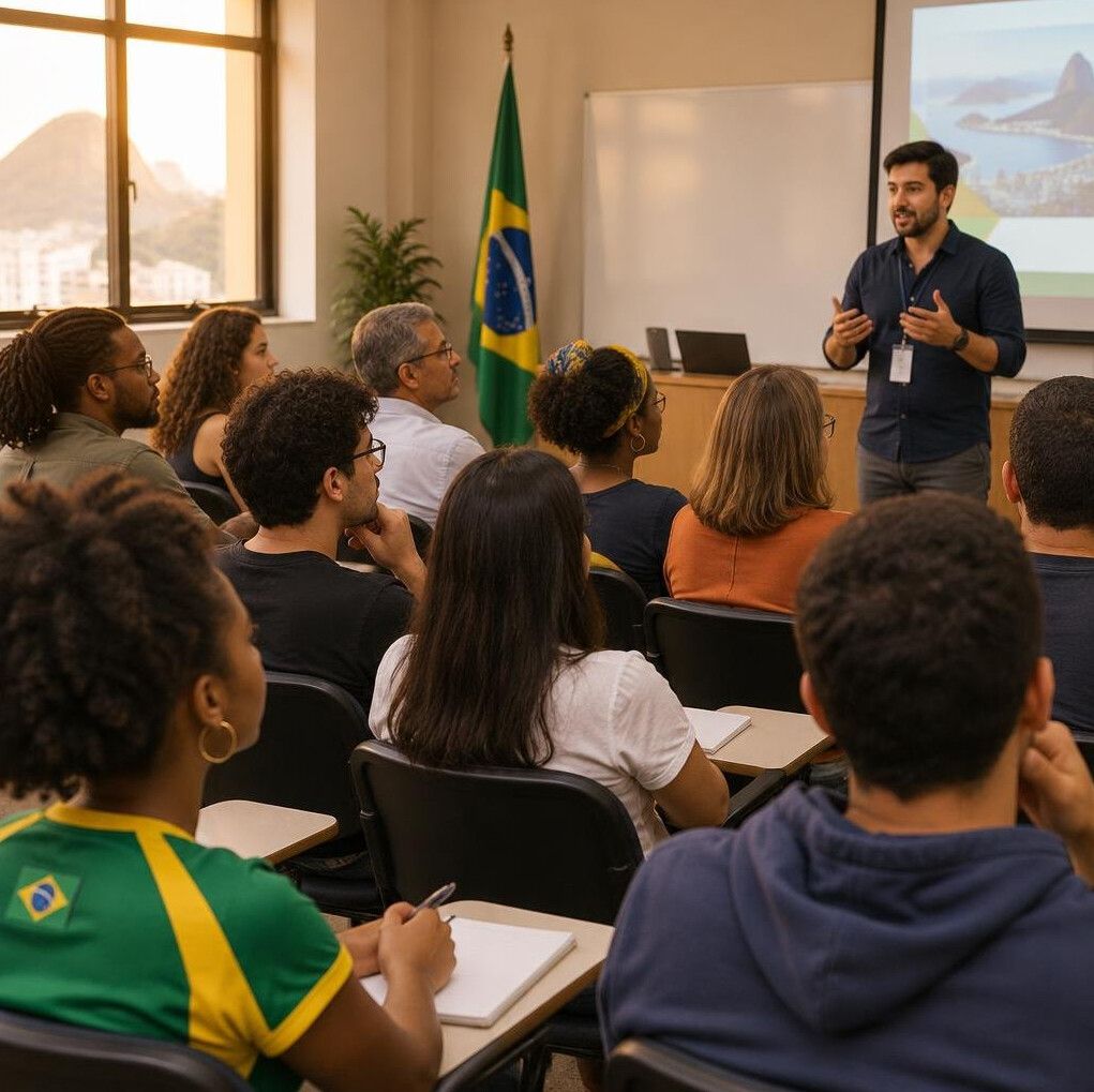 People attending a talk in a lecture hall