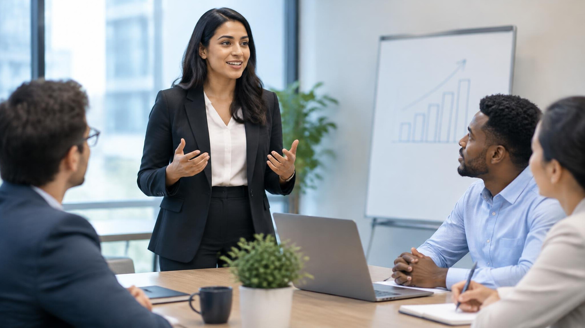 person speaking confidently in meeting