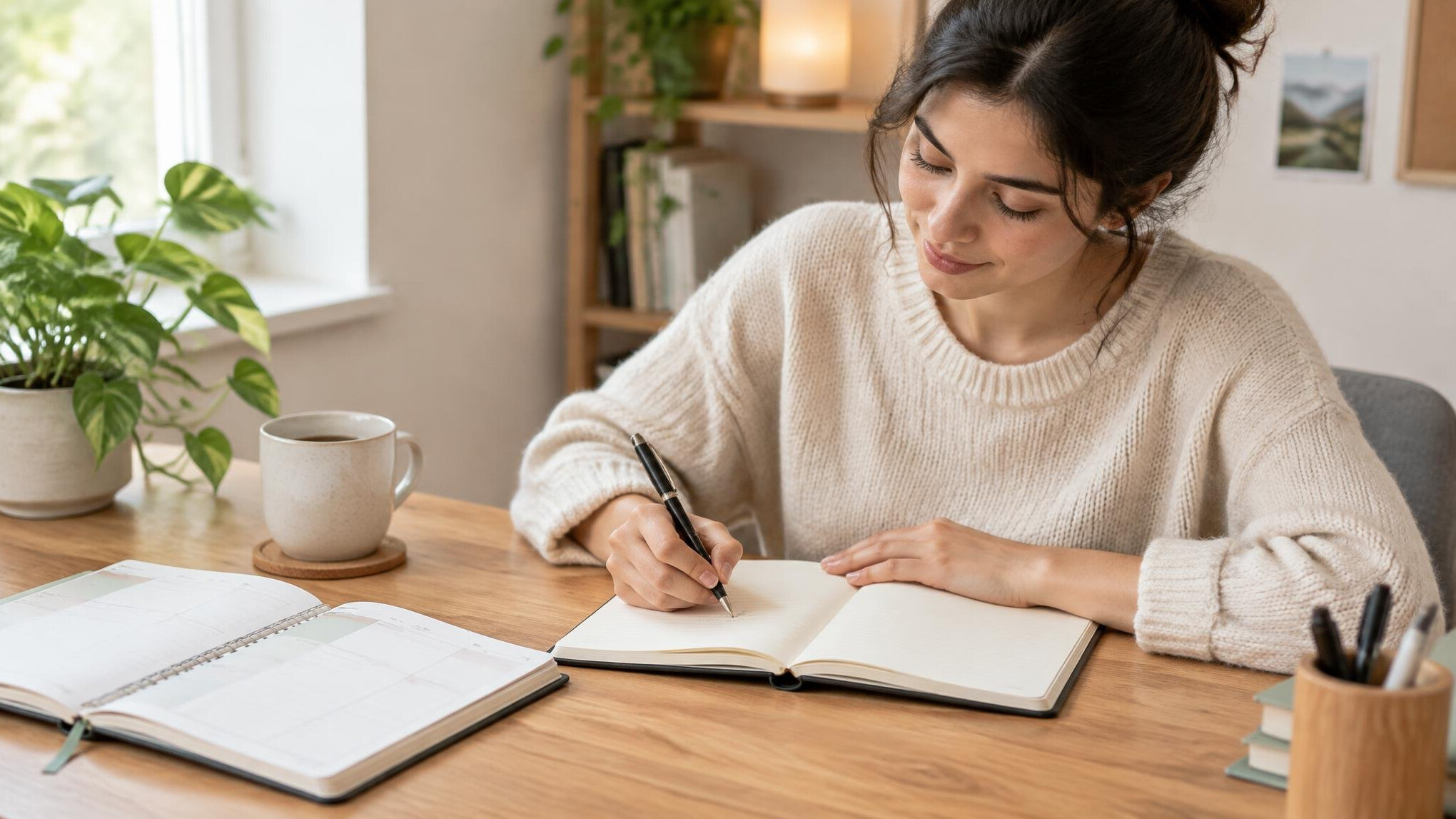 woman journaling at desk
