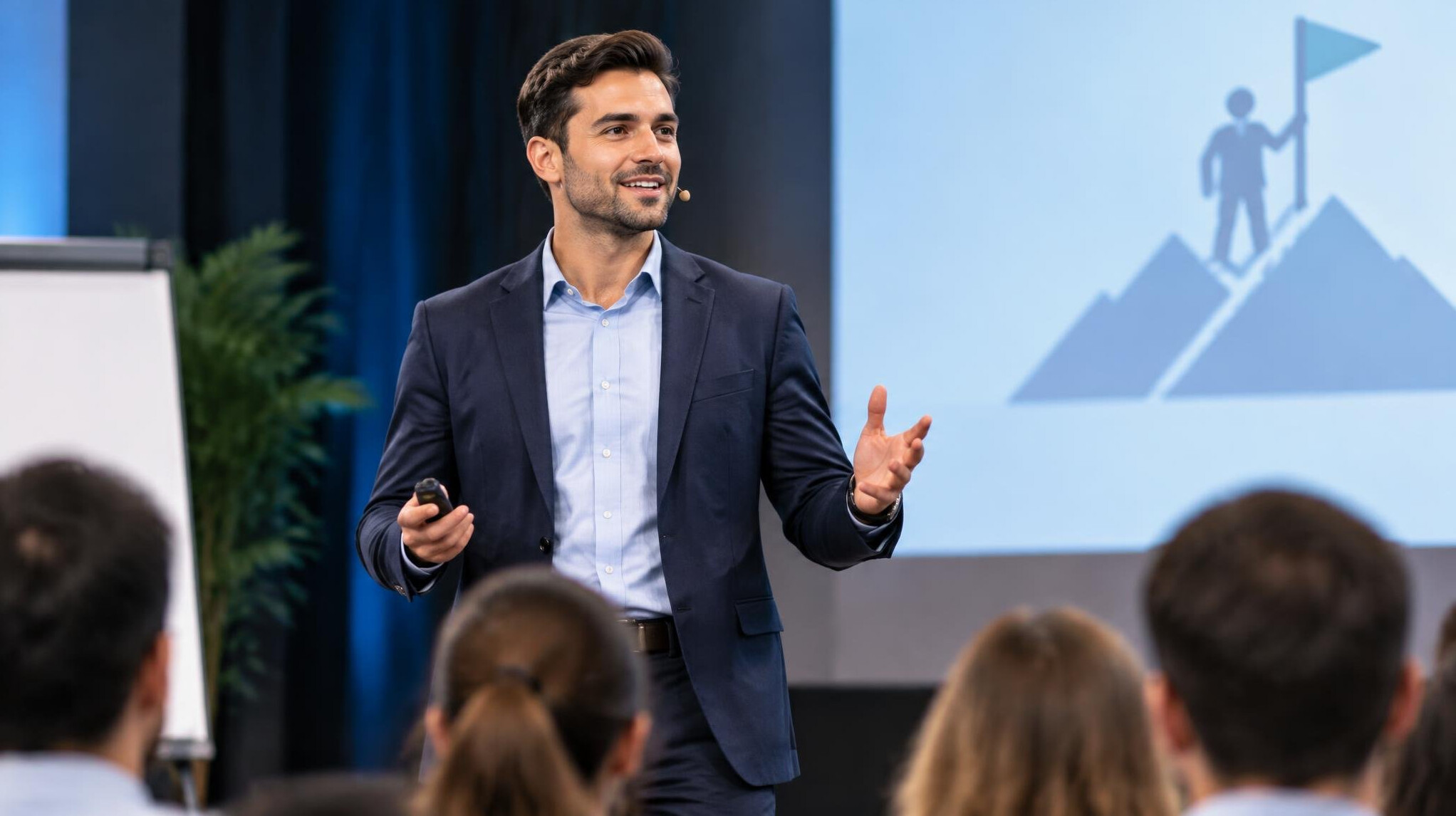 confident person speaking on stage