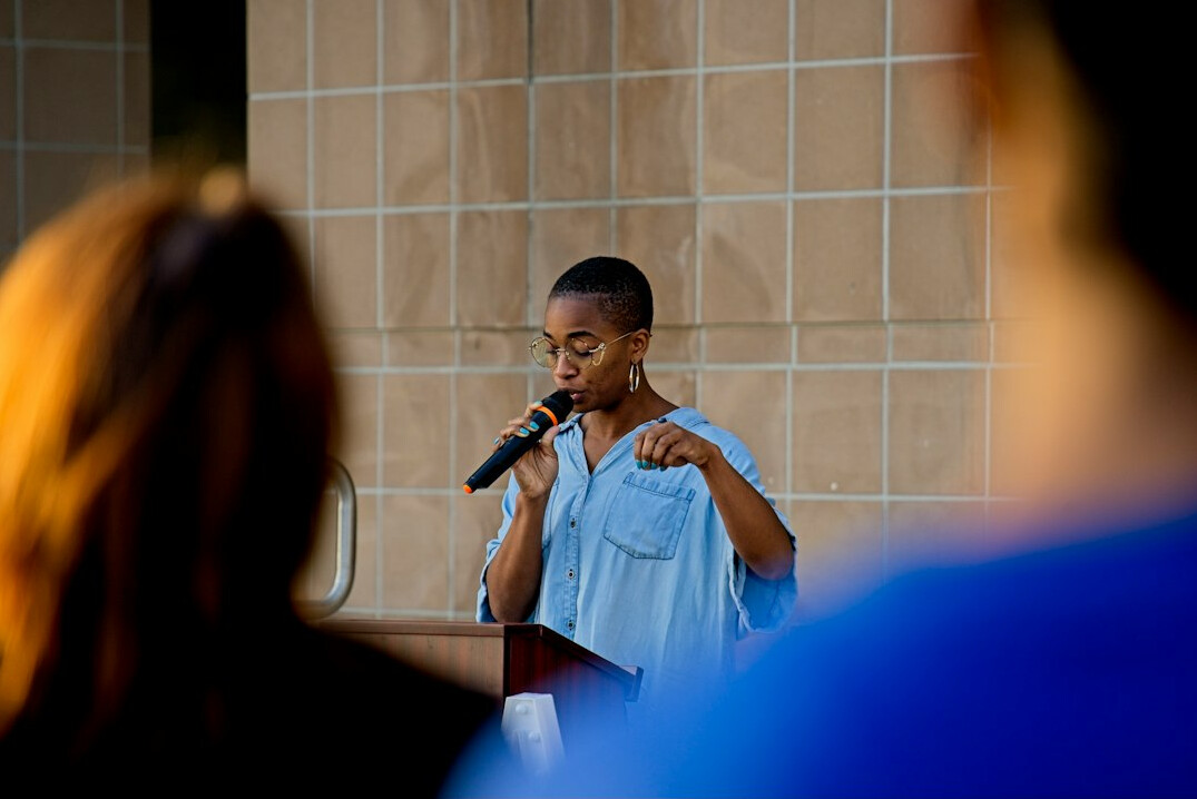 woman giving confident speech
