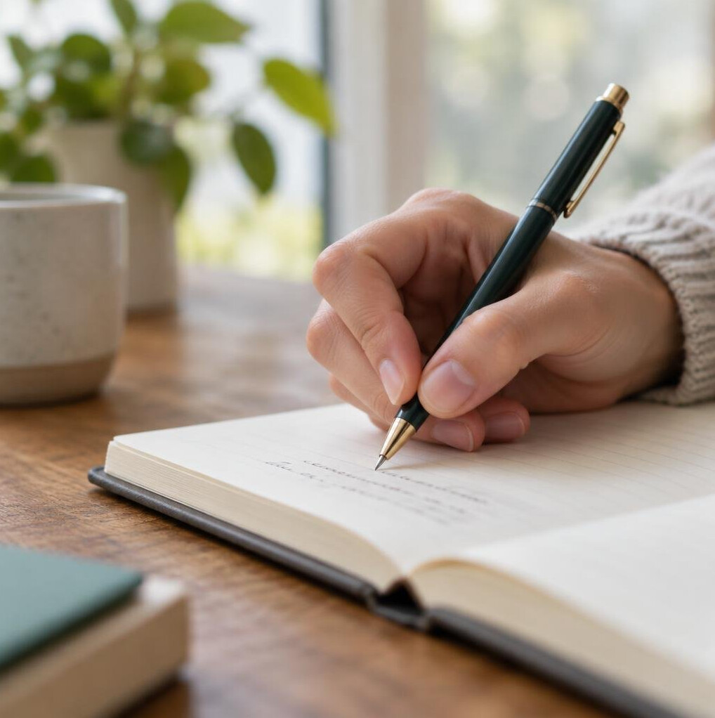 Hand writing in a notebook