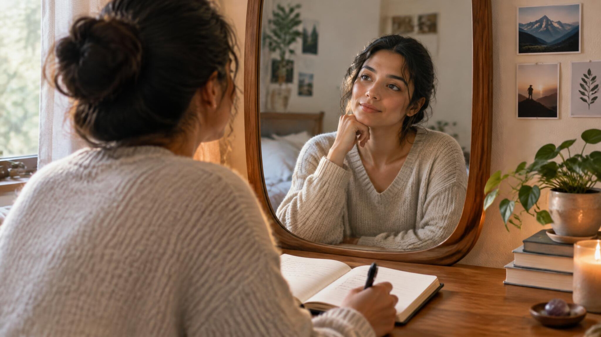 person reflecting in mirror