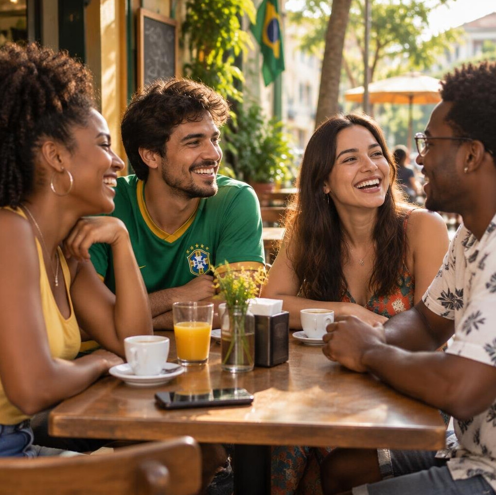 Friends sitting at a table in conversation